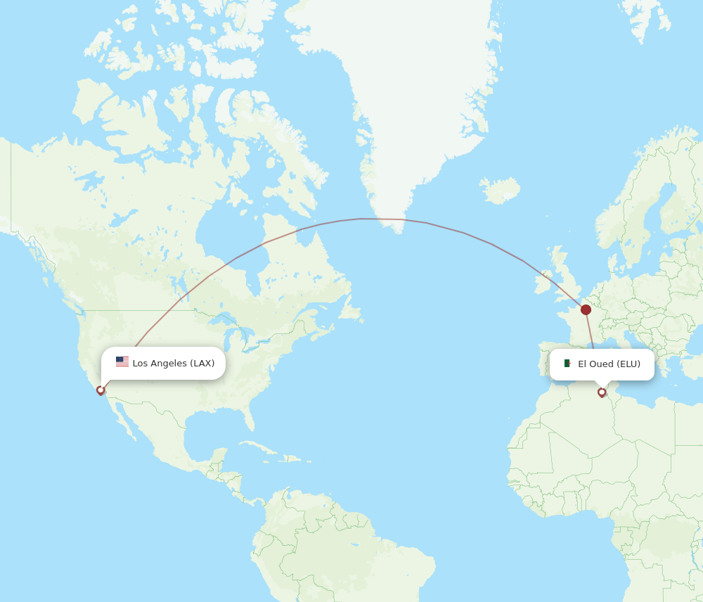 El Oued - Los Angeles route map and flight paths
