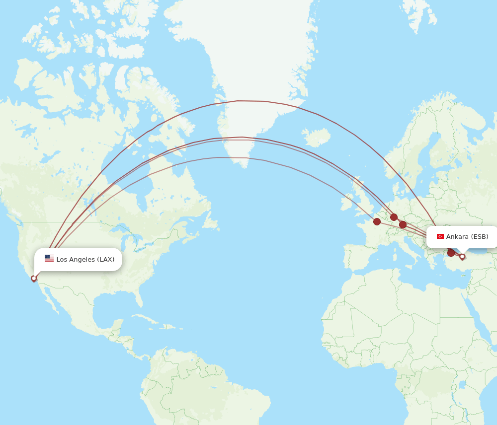LAX-ESB flight routes