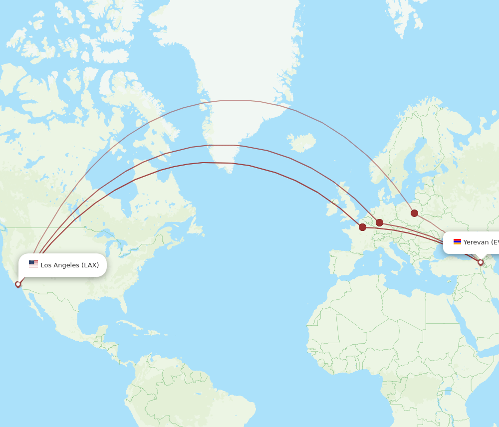 LAX-EVN flight routes