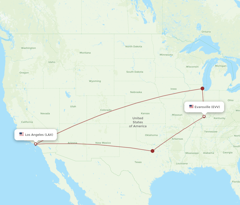 LAX-EVV flight routes