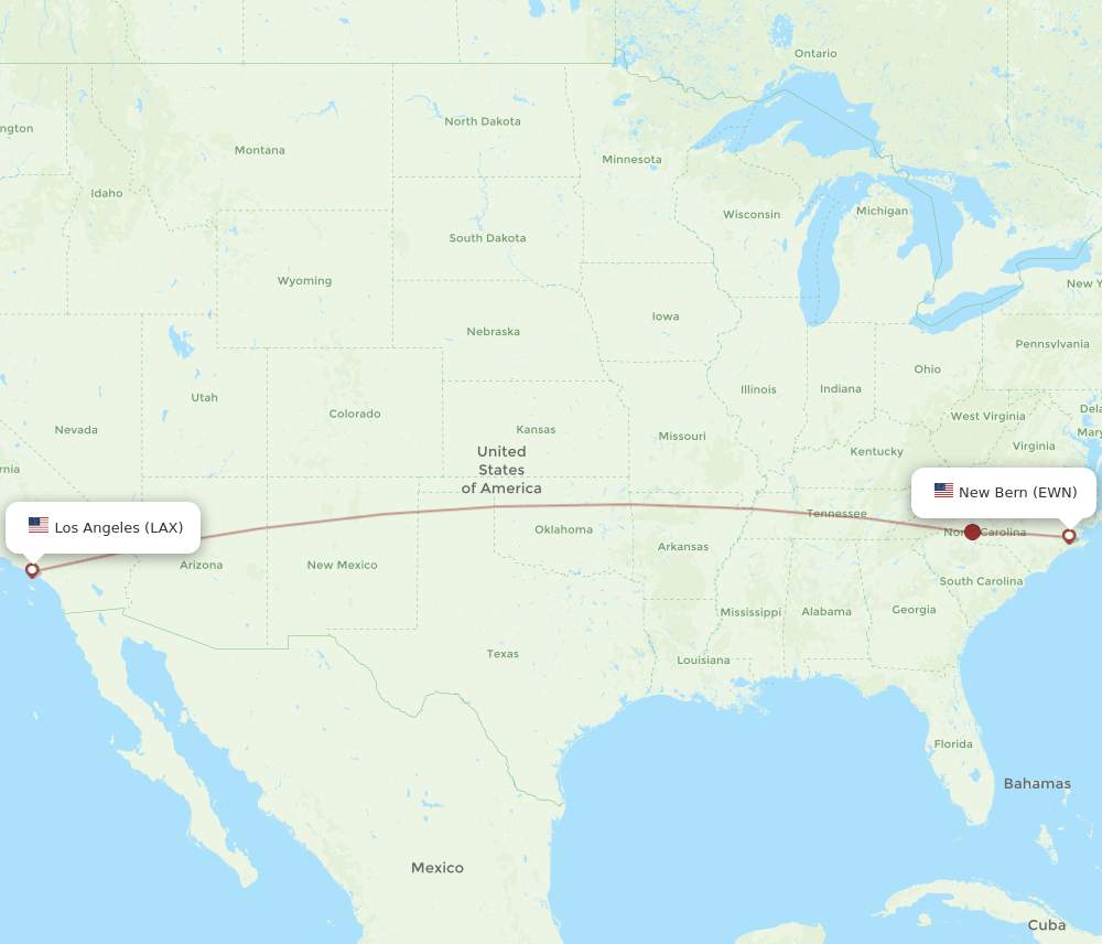 LAX-EWN flight routes
