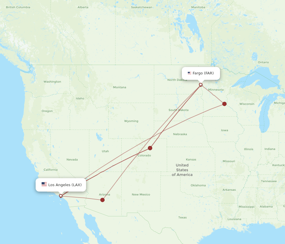 LAX-FAR flight routes
