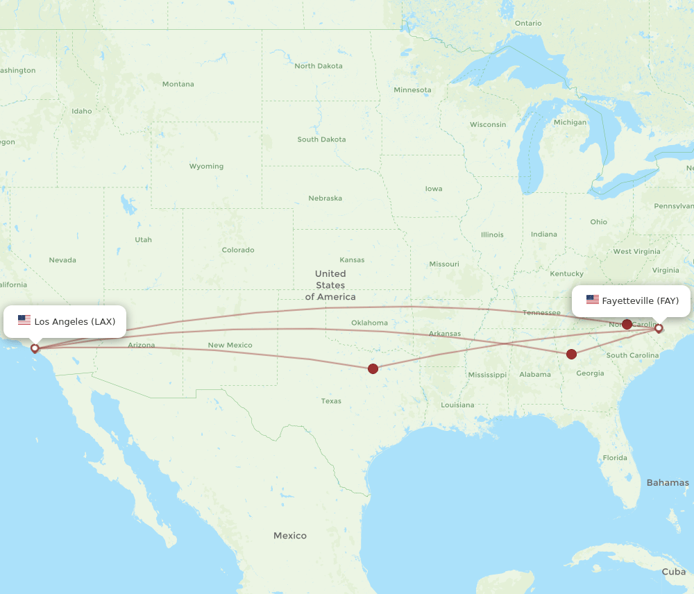 LAX-FAY flight routes