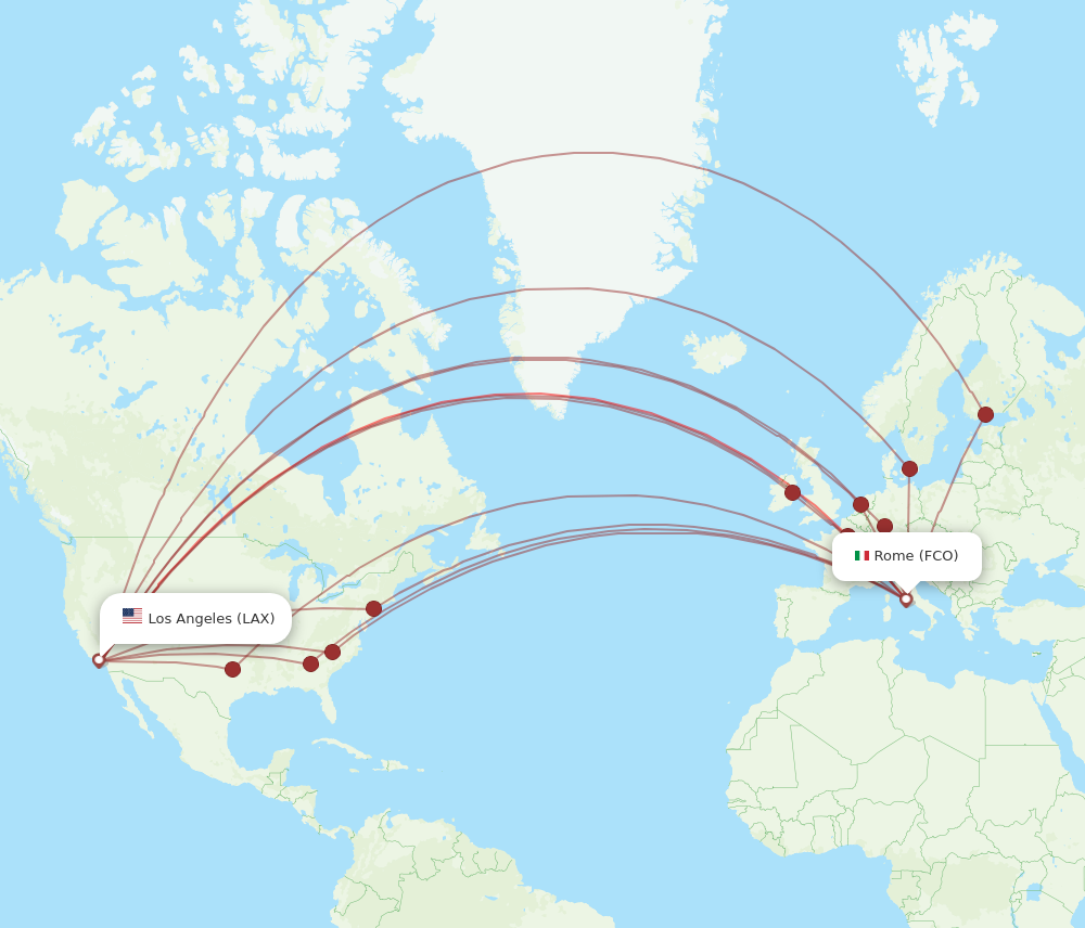 LAX to FCO flights and routes map