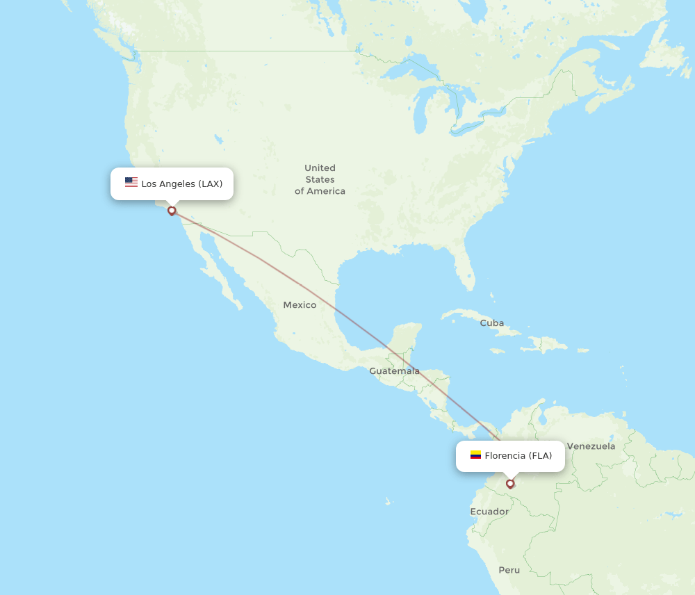 Los Angeles - Florencia route map and flight paths
