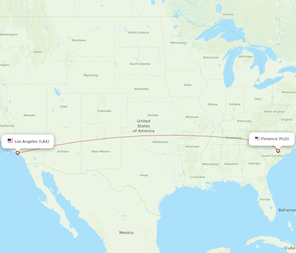 LAX to FLO flights and routes map