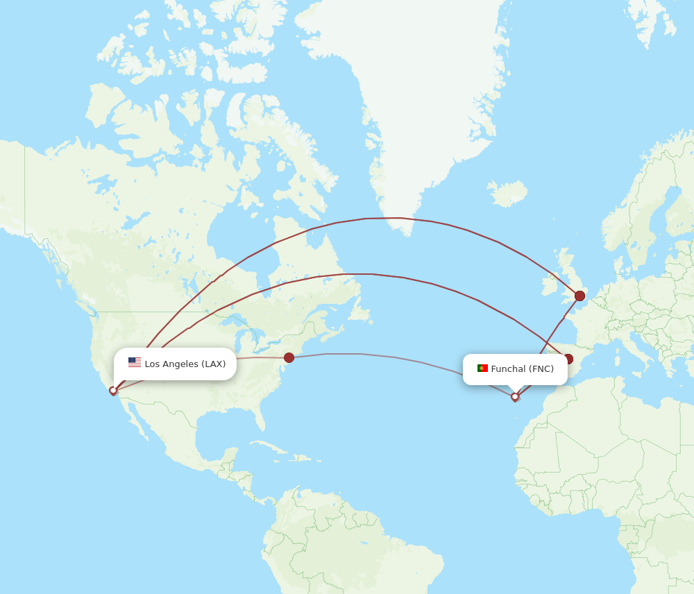 LAX-FNC flight routes