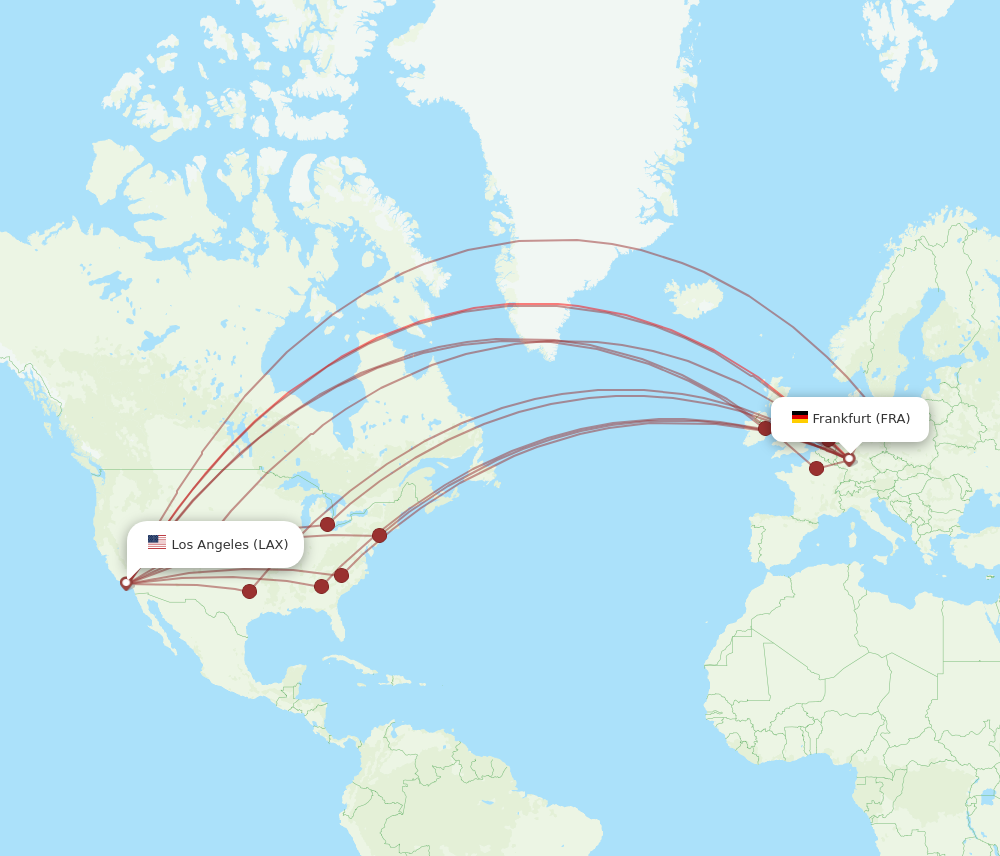 LAX to FRA flights and routes map