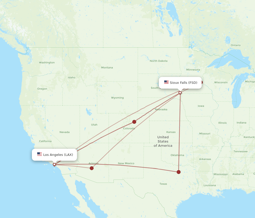 LAX-FSD flight routes