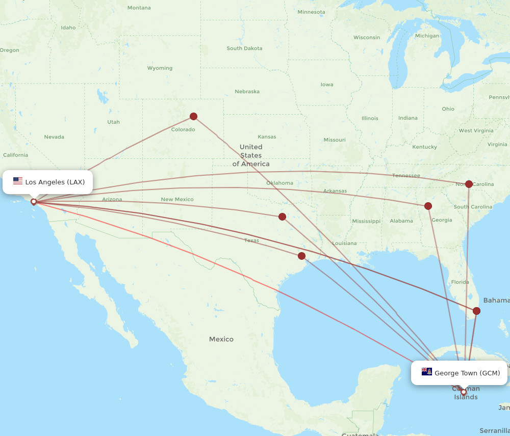 LAX-GCM flight routes