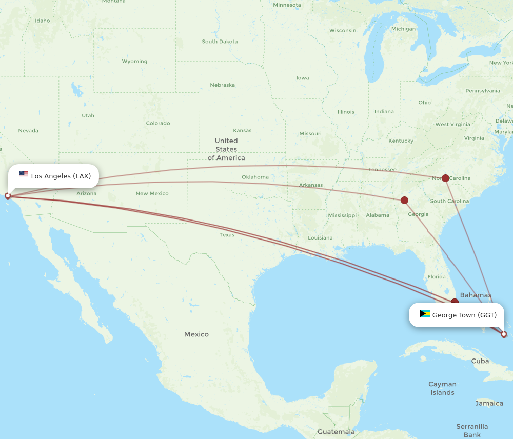 LAX to GGT flights and routes map