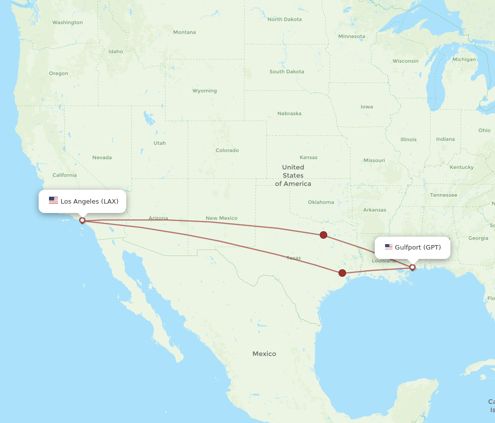 LAX-GPT flight routes