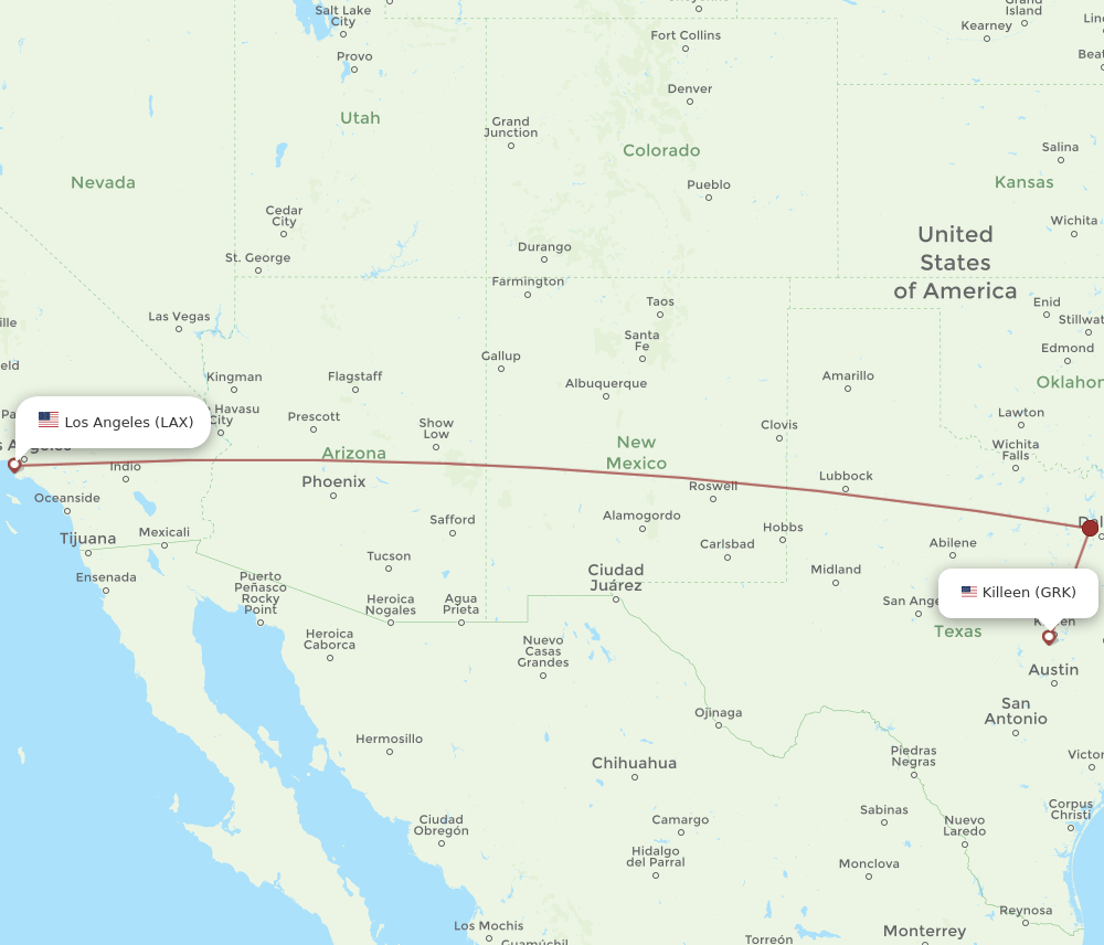 LAX-GRK flight routes
