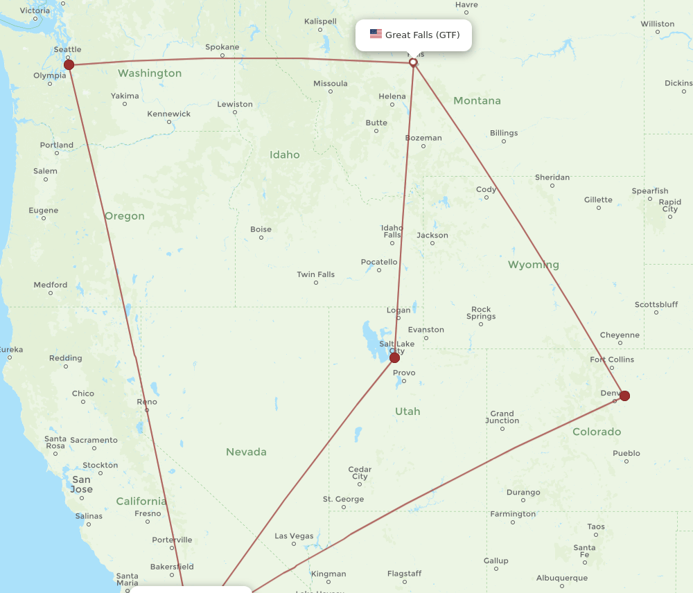 LAX-GTF flight routes