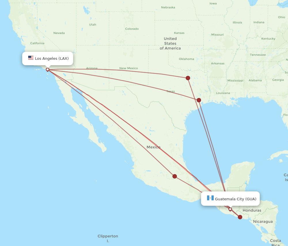 LAX-GUA flight routes