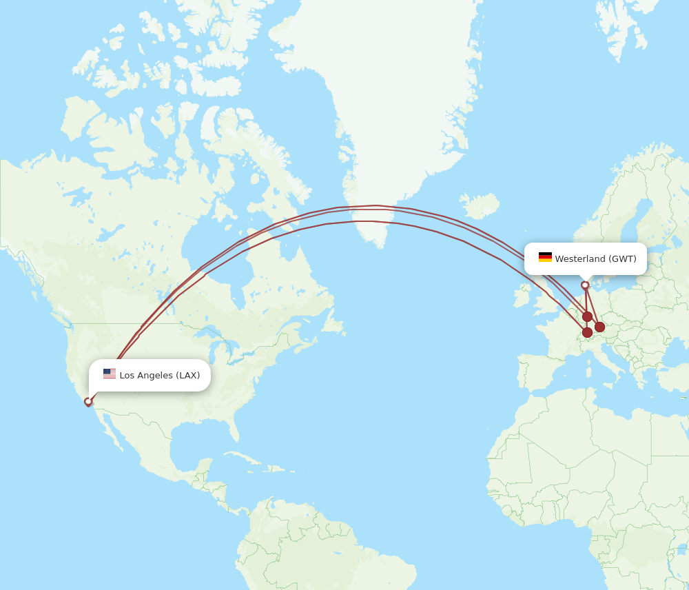 LAX-GWT flight routes