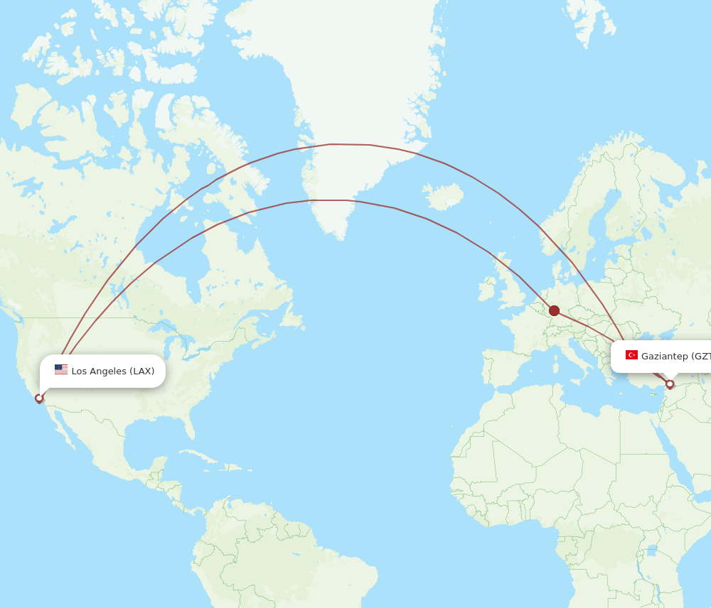 LAX-GZT flight routes