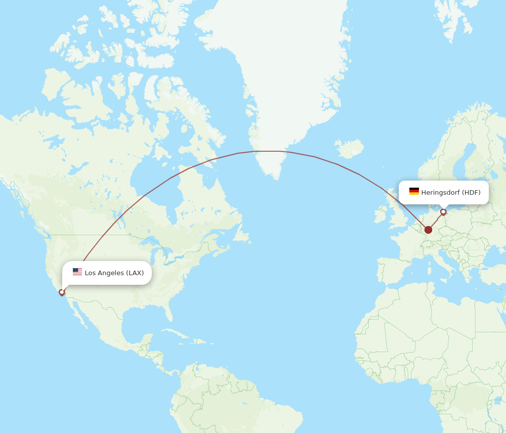 LAX to HDF flights and routes map
