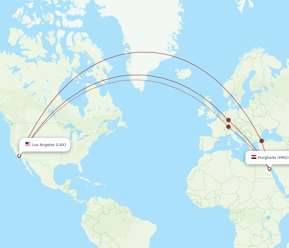 LAX-HRG flight routes