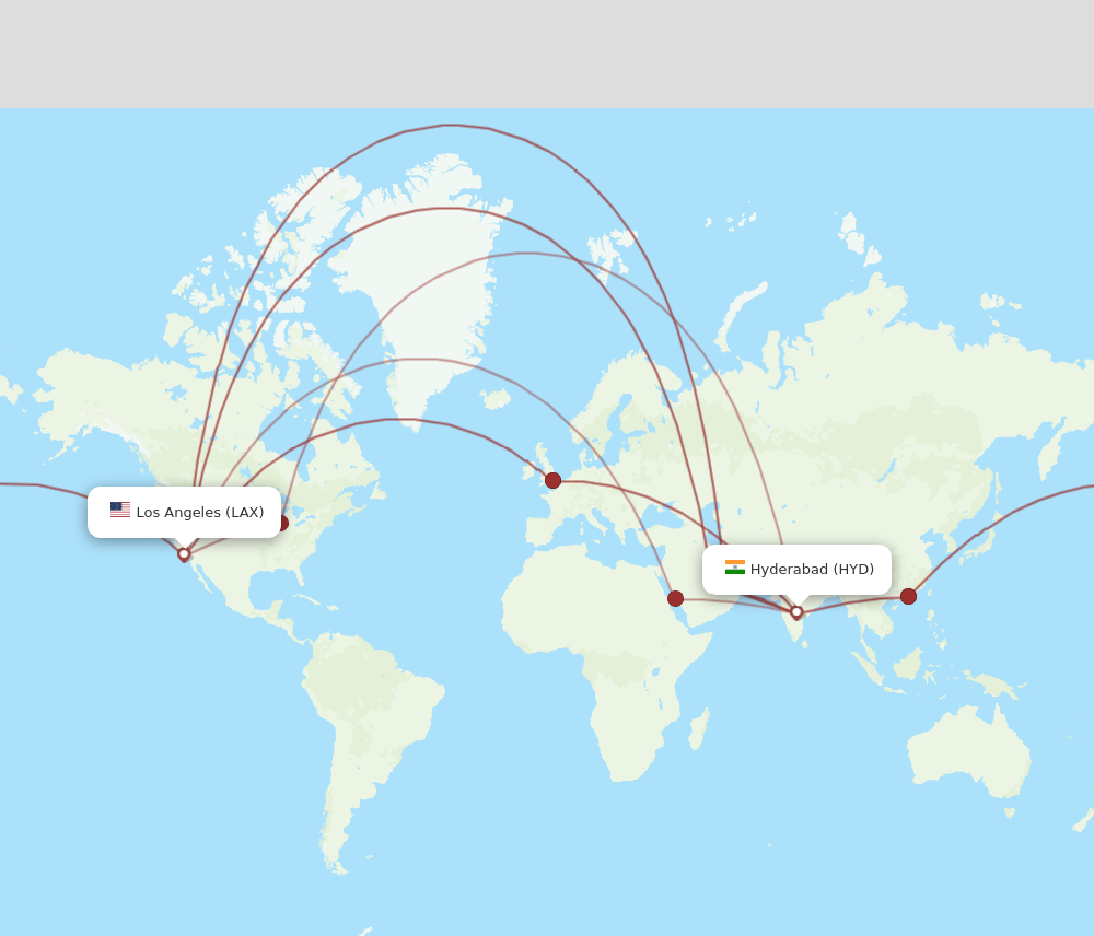 LAX to HYD flights and routes map