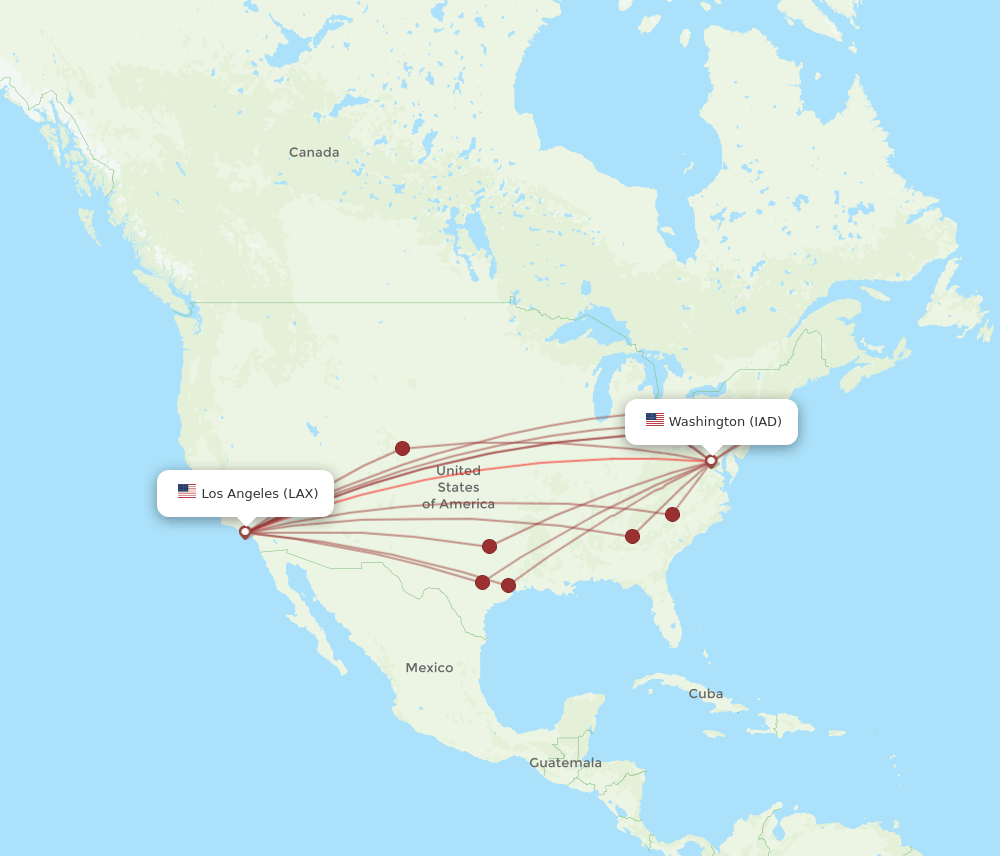 LAX to IAD flights and routes map
