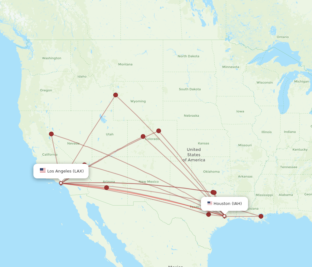 LAX to IAH flights and routes map