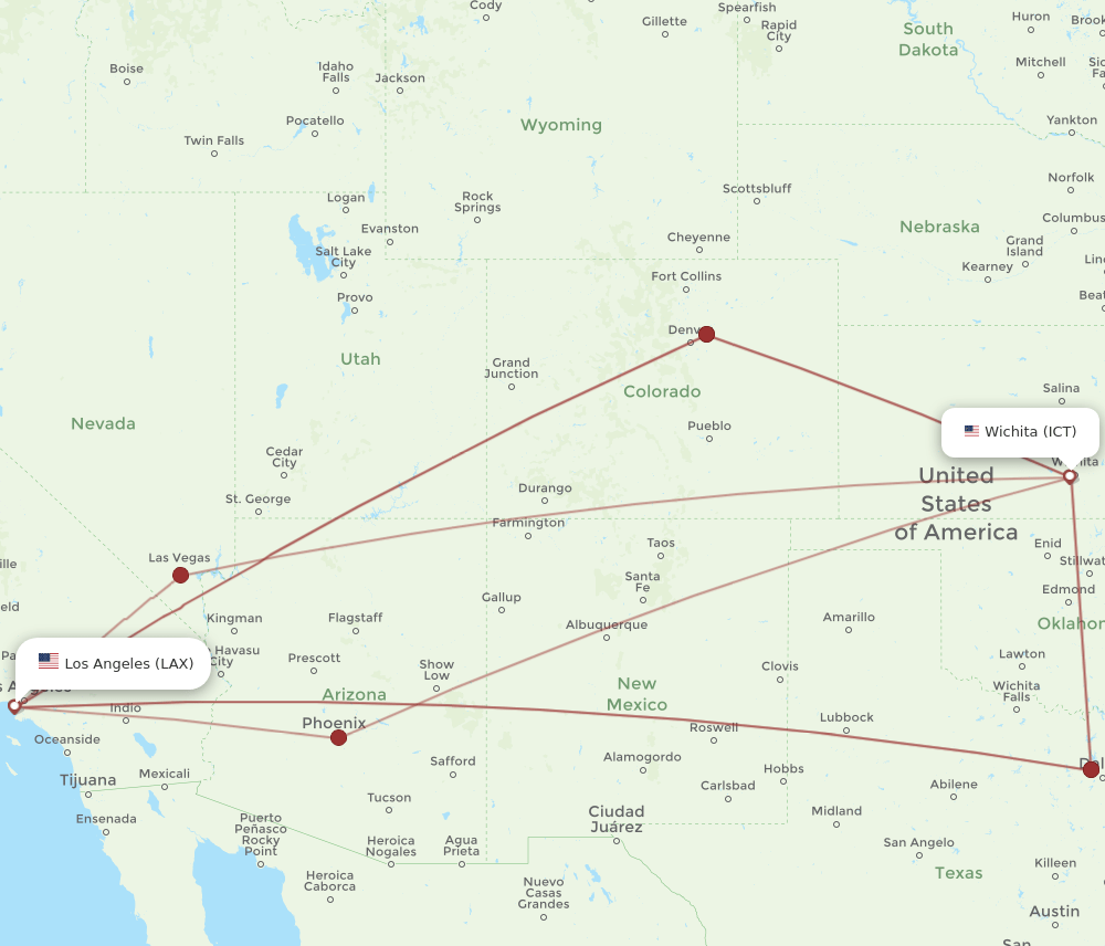 LAX-ICT flight routes