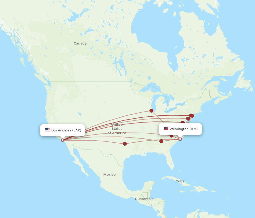 LAX-ILM flight routes