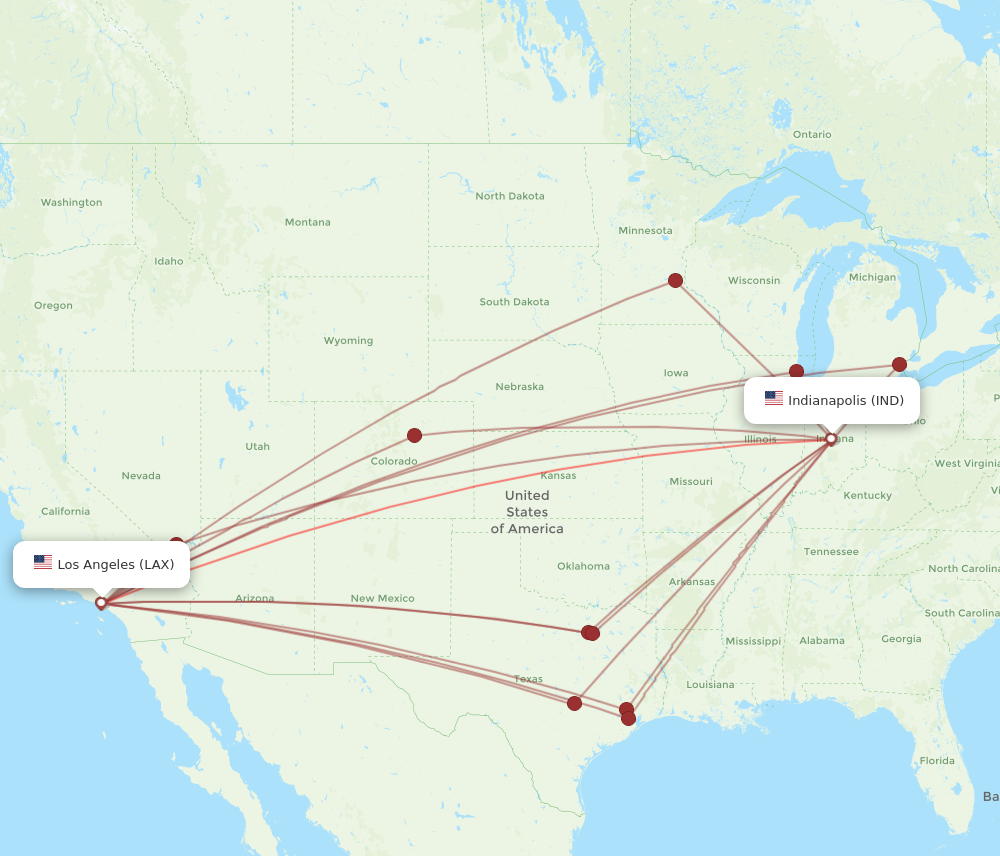 LAX to IND flights and routes map