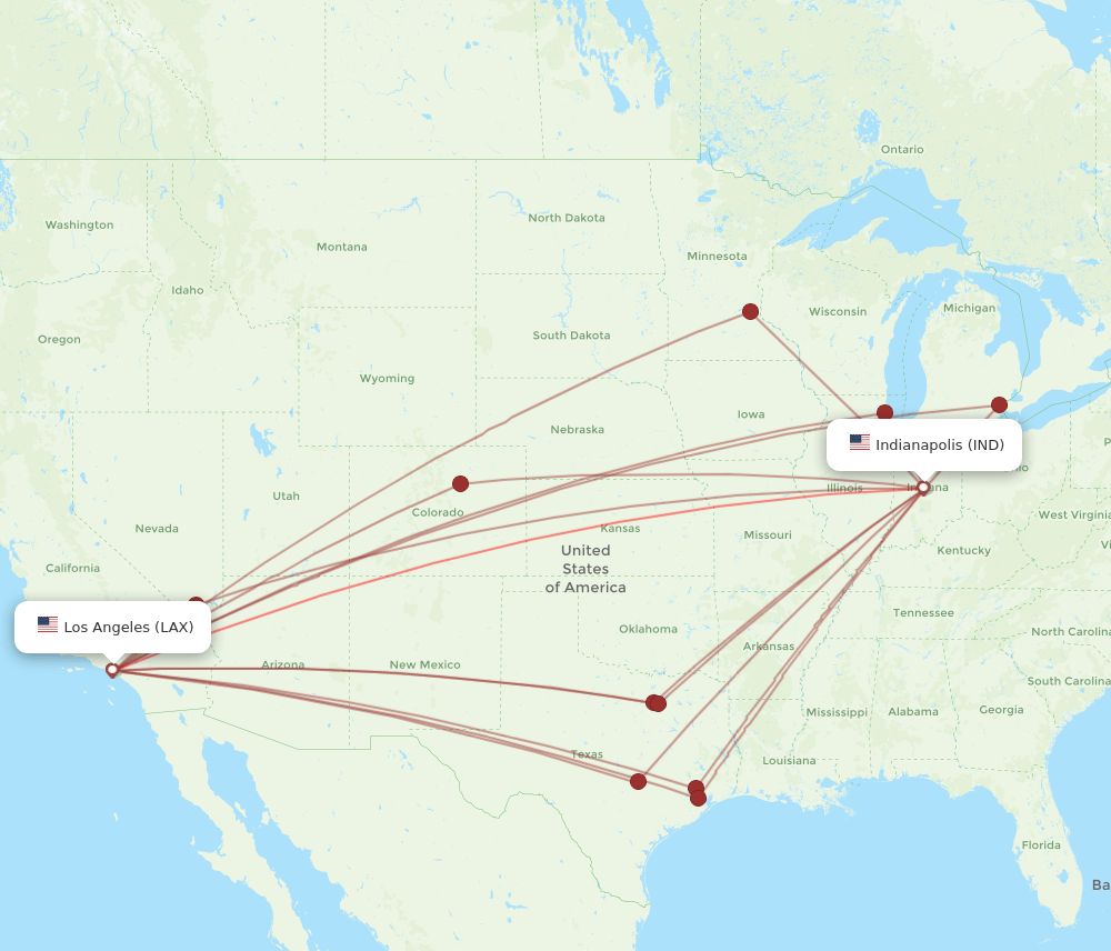 LAX-IND flight routes