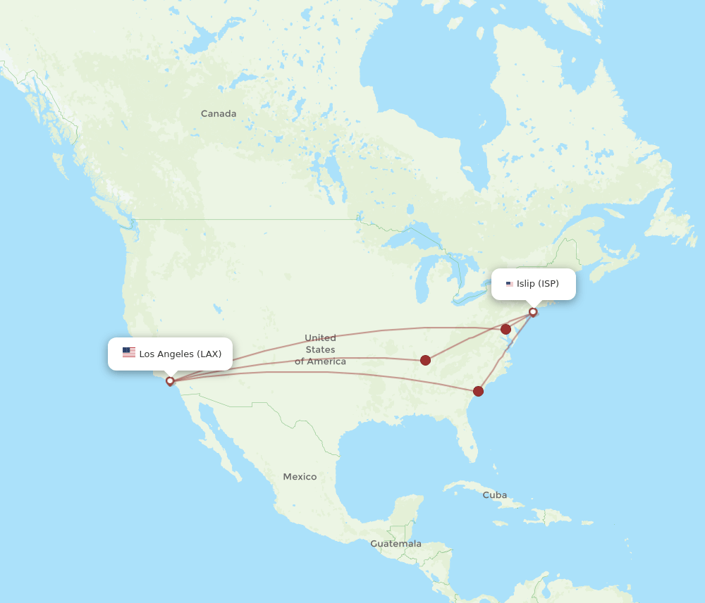 LAX-ISP flight routes