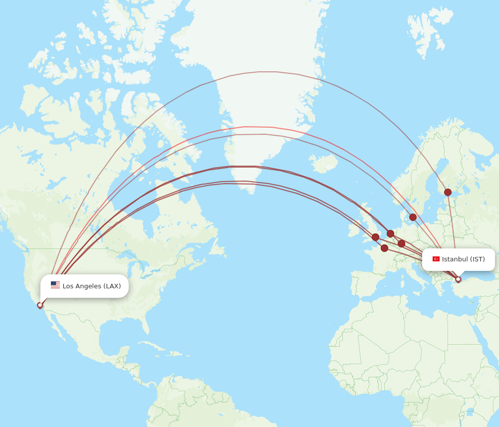 LAX-IST flight routes