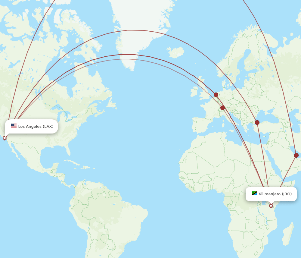 LAX-JRO flight routes