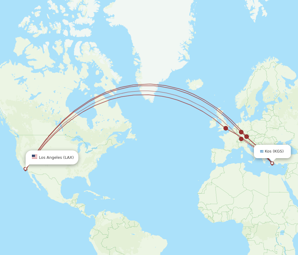 LAX-KGS flight routes