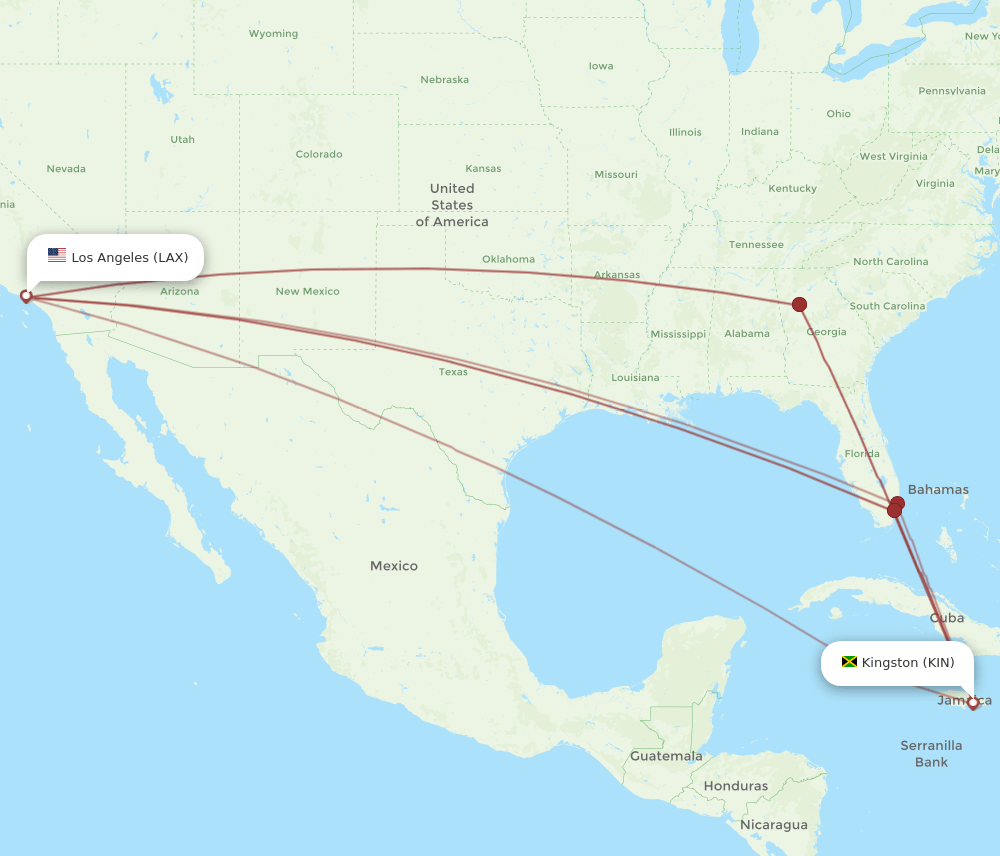 LAX to KIN flights and routes map