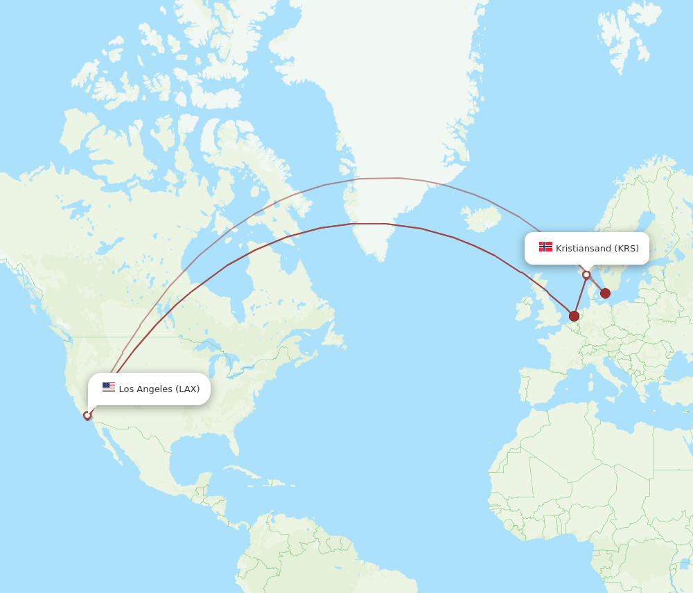 LAX-KRS flight routes