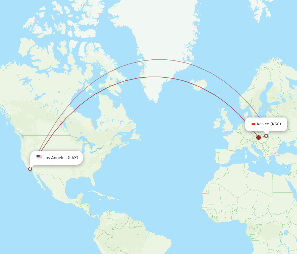 LAX-KSC flight routes