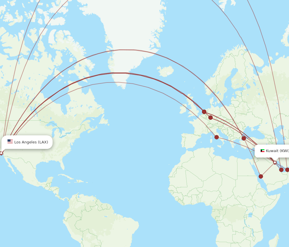LAX-KWI flight routes