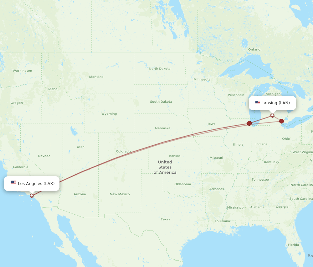 LAX to LAN flights and routes map