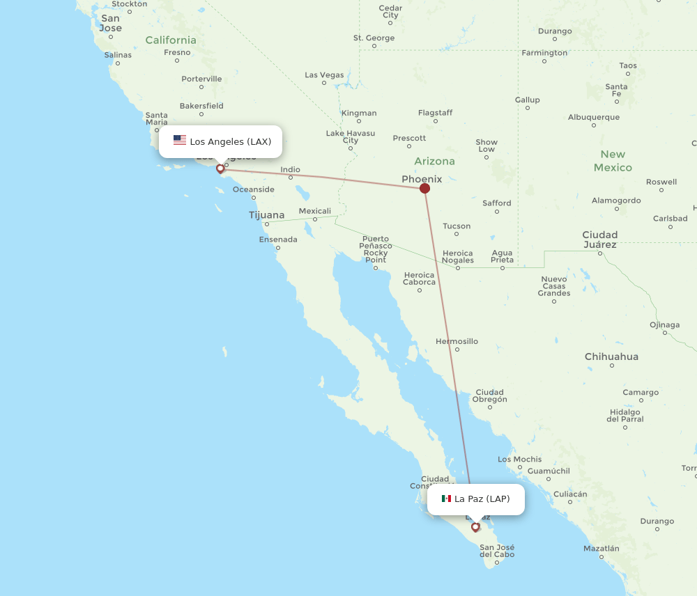Los Angeles - La Paz route map and flight paths