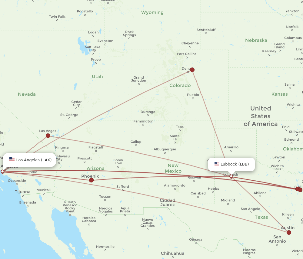 LAX-LBB flight routes