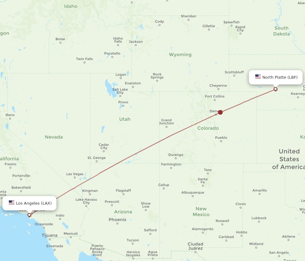 LAX-LBF flight routes