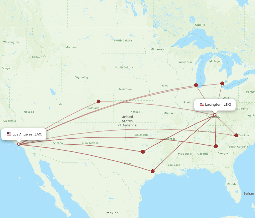 LAX to LEX flights and routes map