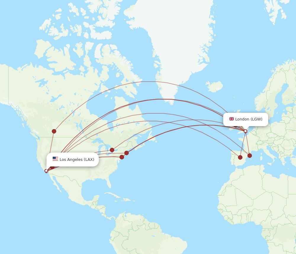 LAX-LGW flight routes