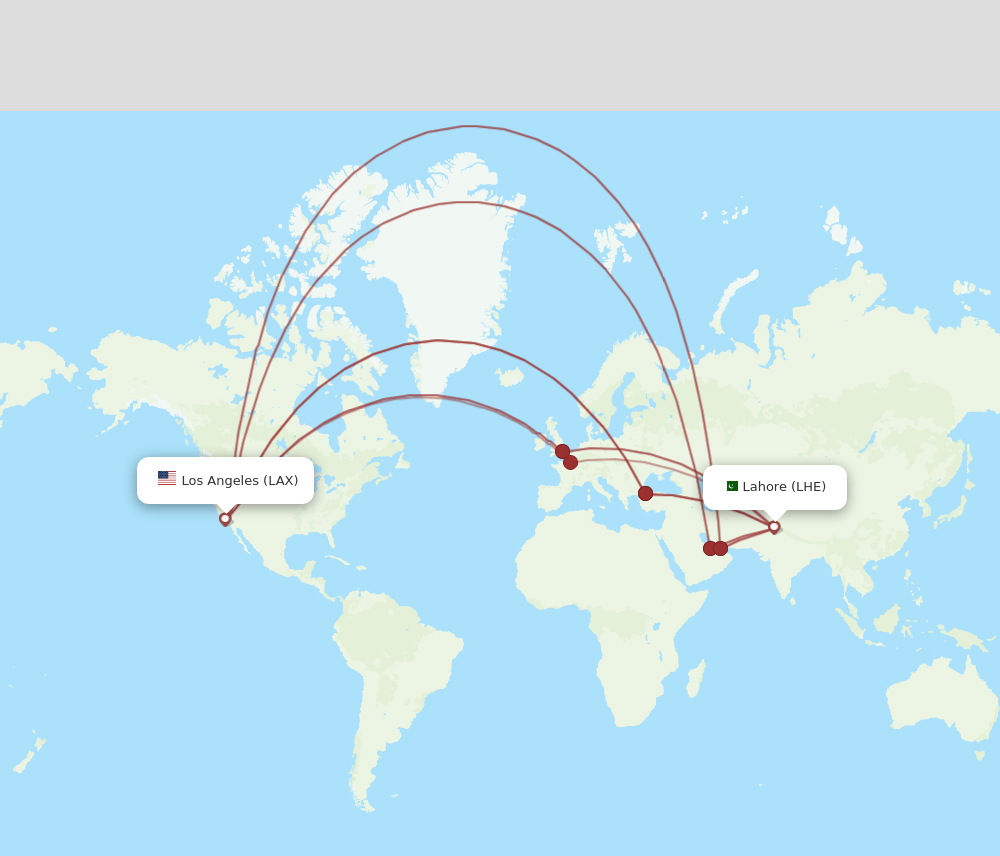 LAX-LHE flight routes