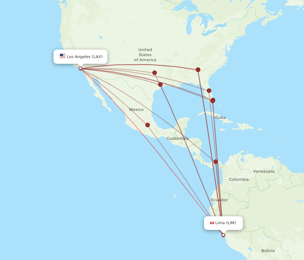 LAX to LIM flights and routes map