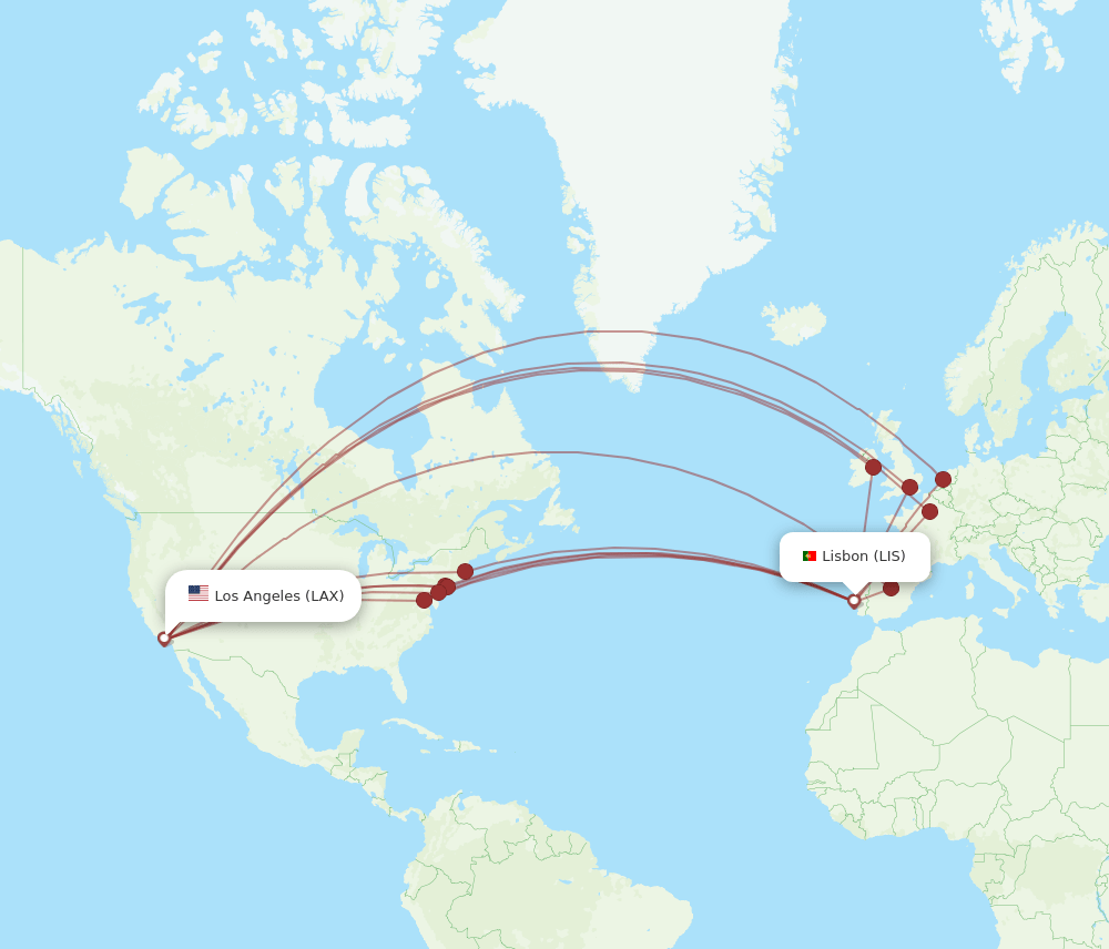 LAX-LIS flight routes
