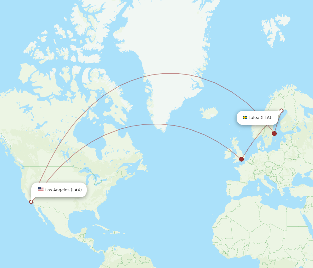 LAX to LLA flights and routes map