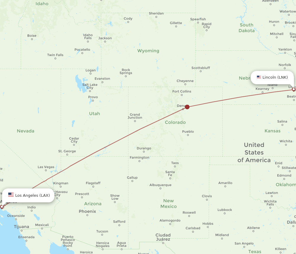 LAX to LNK flights and routes map