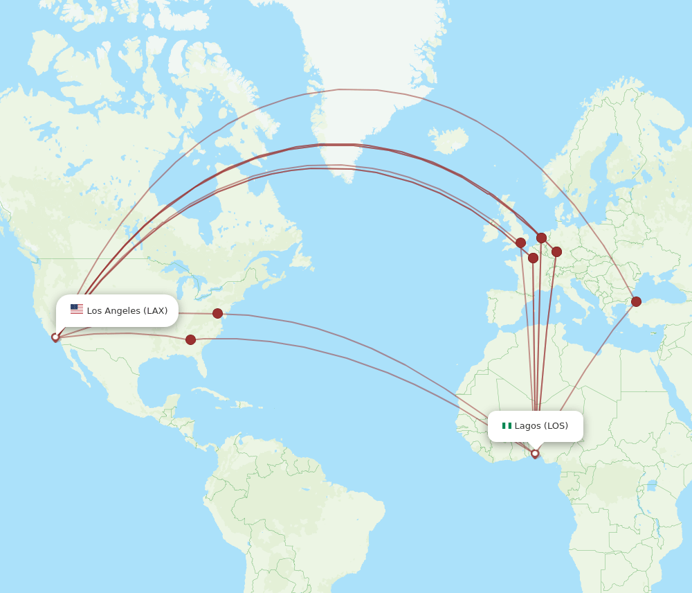 LAX to LOS flights and routes map